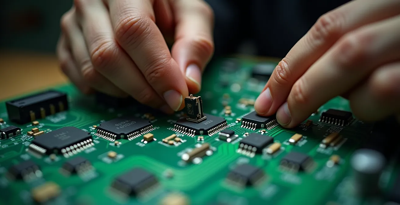 Gros plan sur les mains d'un technicien configurant un système de contrôle d'accès